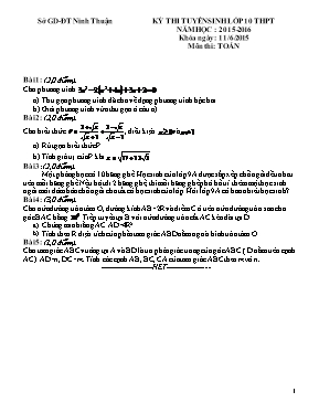 Đề thi tuyển sinh lớp 10 THPT năm 2015 - 2016
